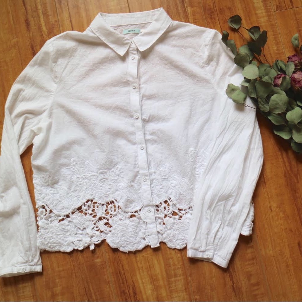 Kimchi Blue: Long-sleeve Button-up Crop Top